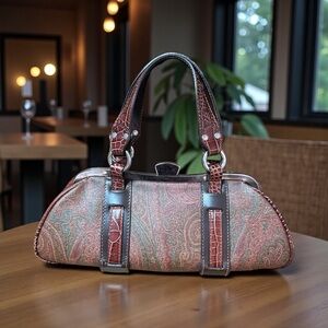 RARE⭐️ Etro Paisley kiss lock barrel bag with croc embossed trim